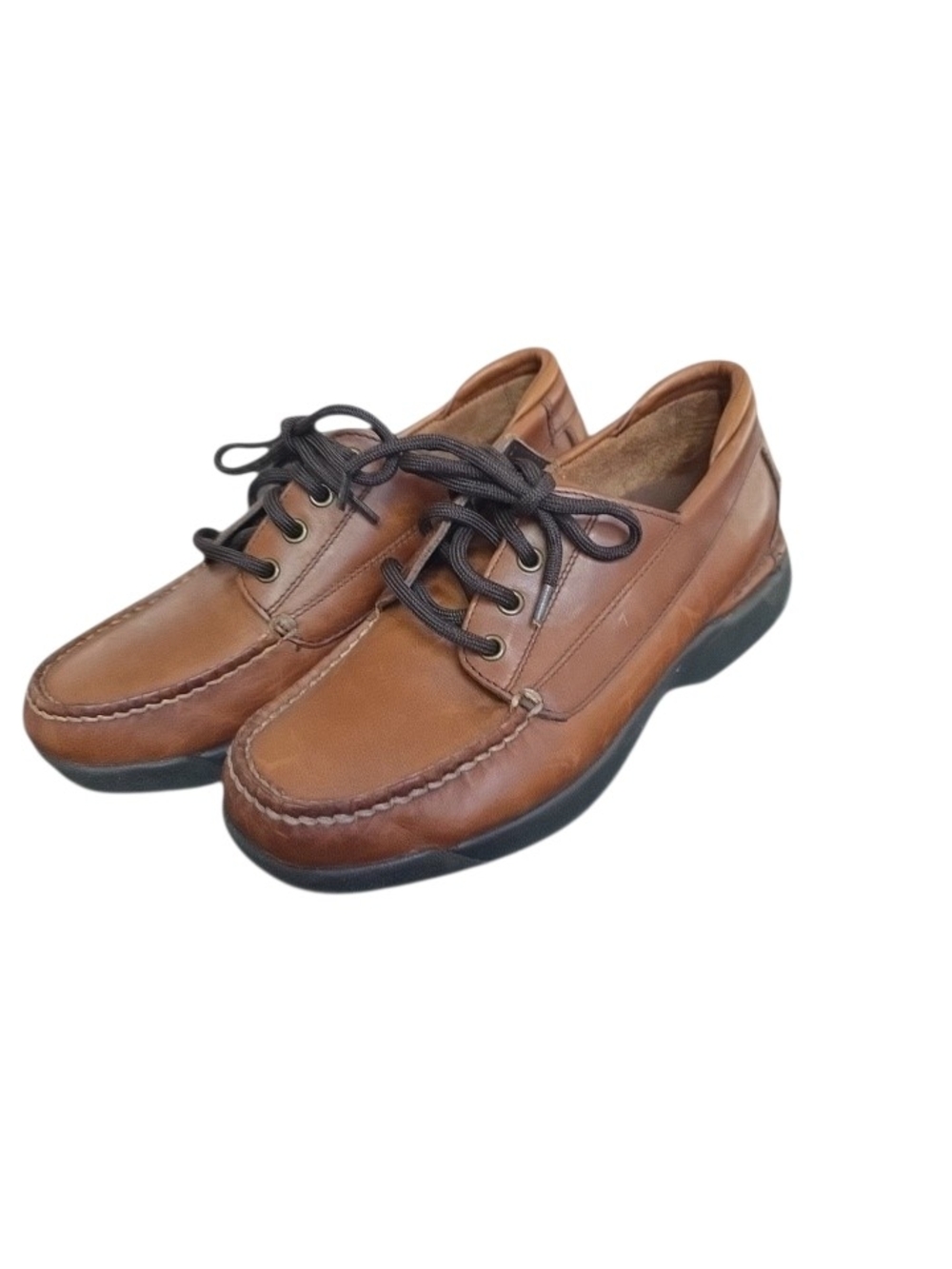 Rockport Men's  7.5 Wide Tan Leather Lace-Up Derby Shoes with Black Soles